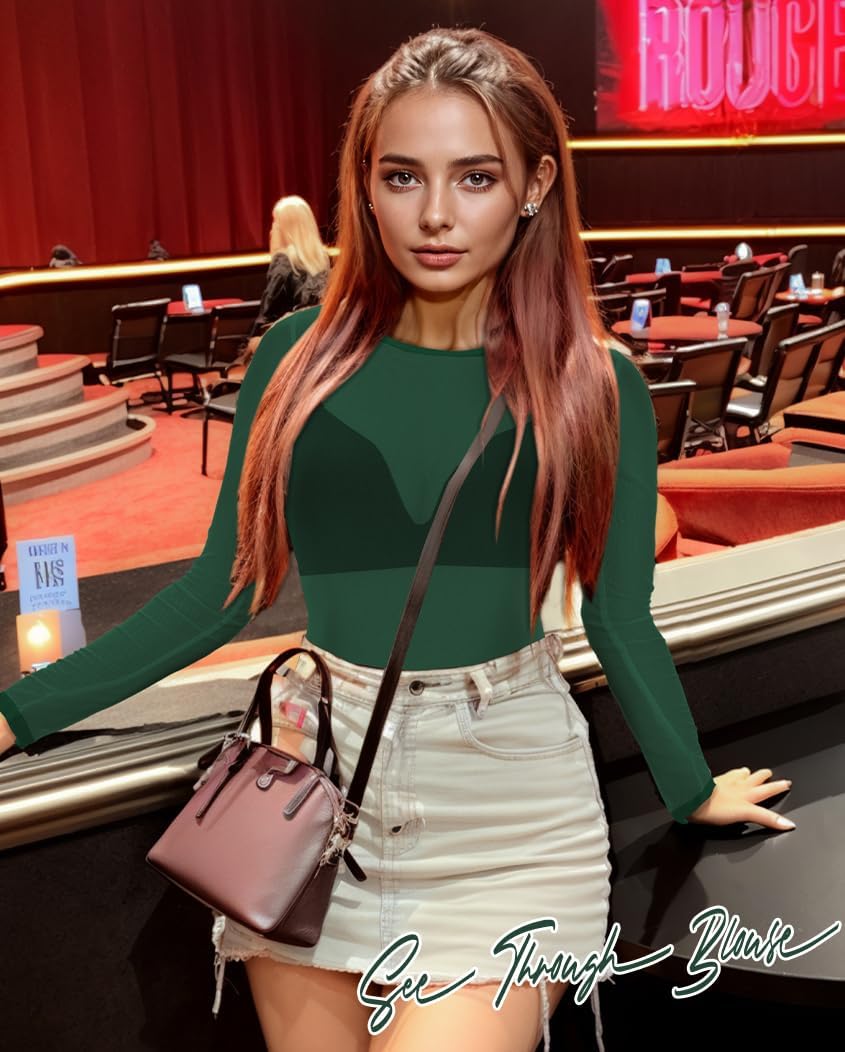 Women's Mesh Tops Sheer Long Sleeve Tee Shirts Bodycon See Through Blouse Clubwear - Image 5