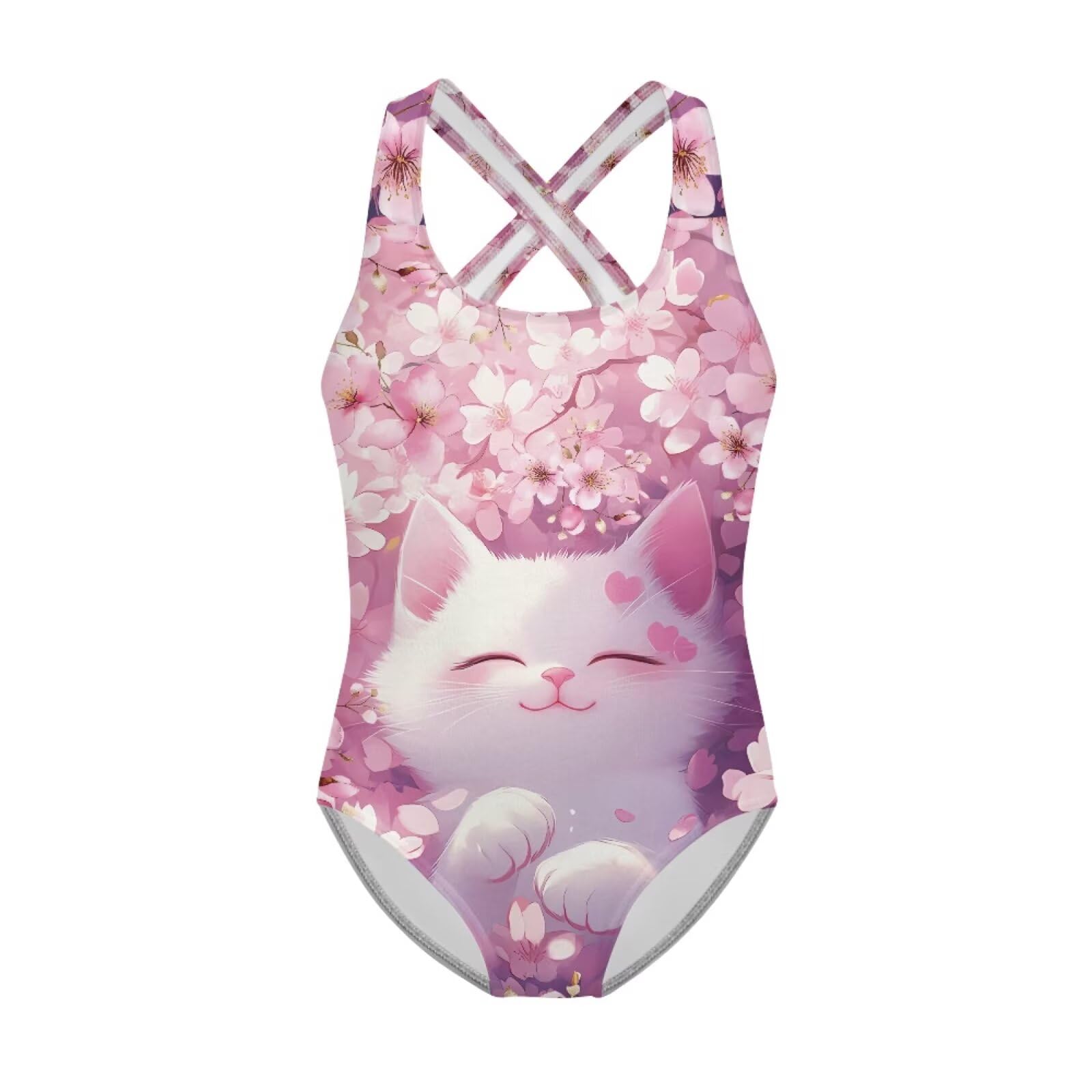 Girls One Piece Swimsuits Axolotl Cross Back Swimwear Beach Summer Quick Dry Beach Bathing Suit