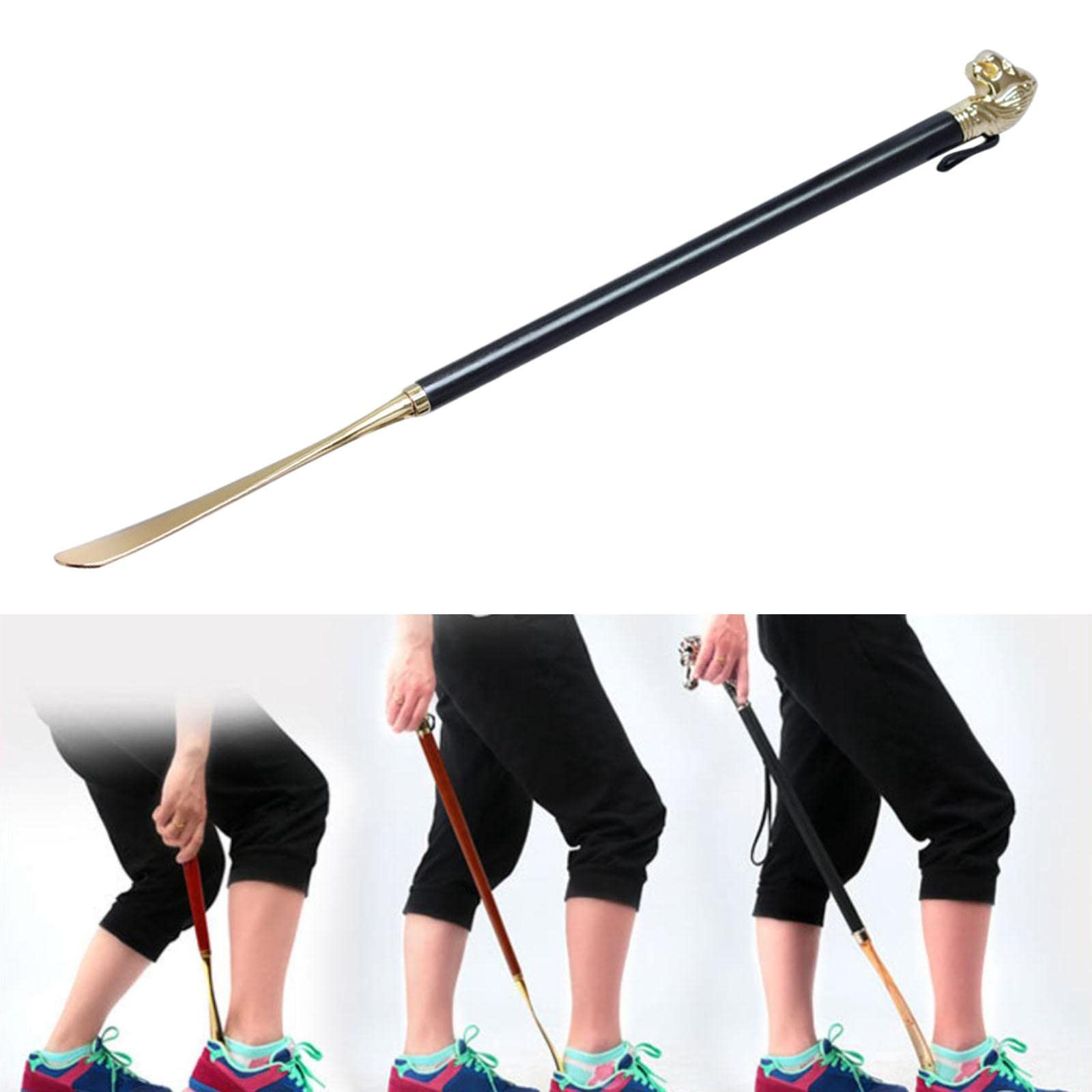 Chausse-Pied à Long Manche en Bois. Fabriqué en Bois de Hêtre de Haute Qualité et en Alliage Métallique. Bords Arrondis pour Protéger Les Chaussures E, 58cm Lion Noir