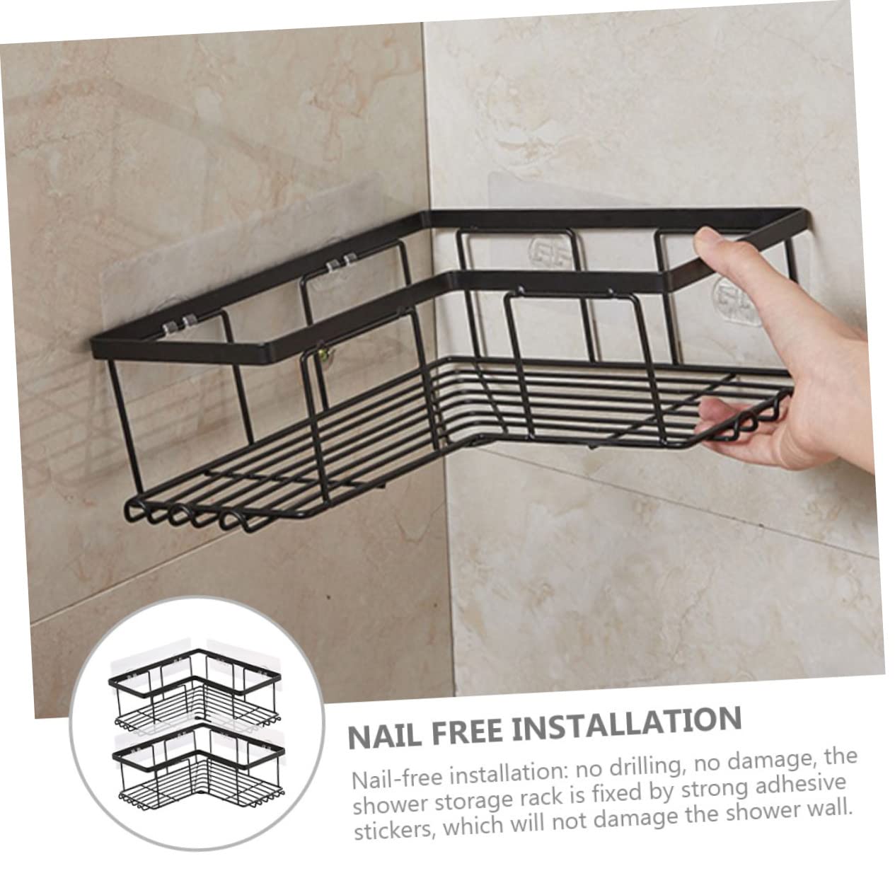 POPETPOP 2 pezzi Mensola Angolare Doccia Organizer per Foratura Acciaio Carbonio Design per Maggiore Capacità Facile Installazione Nero