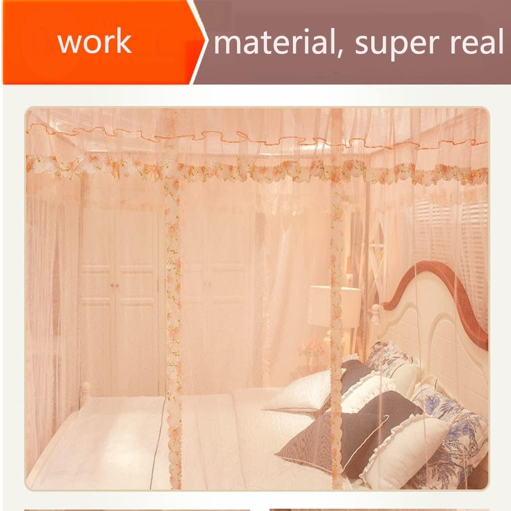 Three-Door Mosquito net with Bed Curtain Frame Bed Canopy Various Sizes Simple Four-Corner shed Column Installation (Color : A, Size : 1.5 * 2.0m)