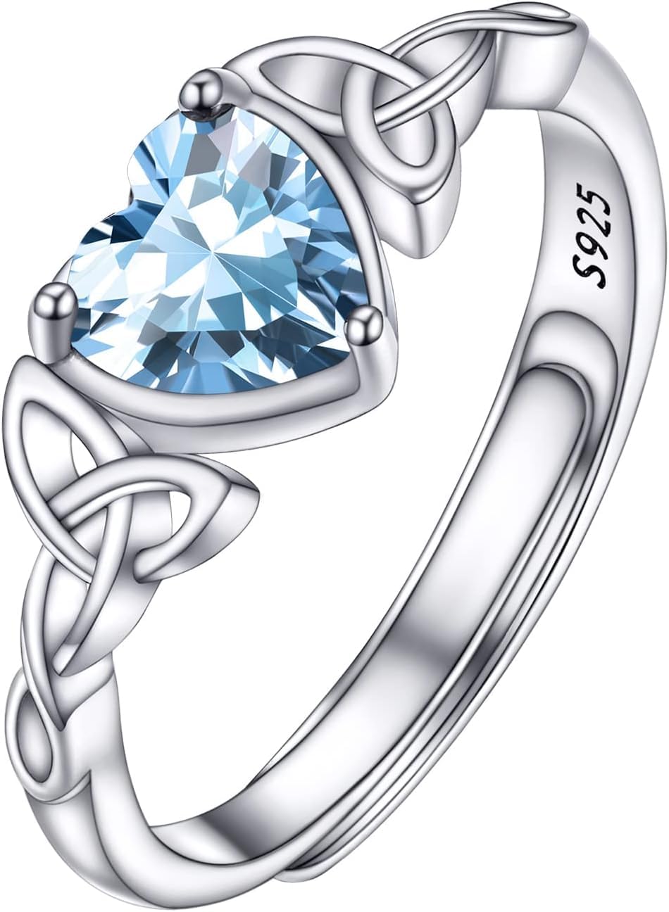 MARS CREATIONS 925 Sterling Silver Celtic Knot Heart Ring for Women, Birthstone Jan-Dec Available, Gorgeous Cubic Zirconia Ring, Adjustable Ring Size (03 Mar (Aquamarine)) (B0D7M85H59) Amazon Price History, Amazon Price Tracker
