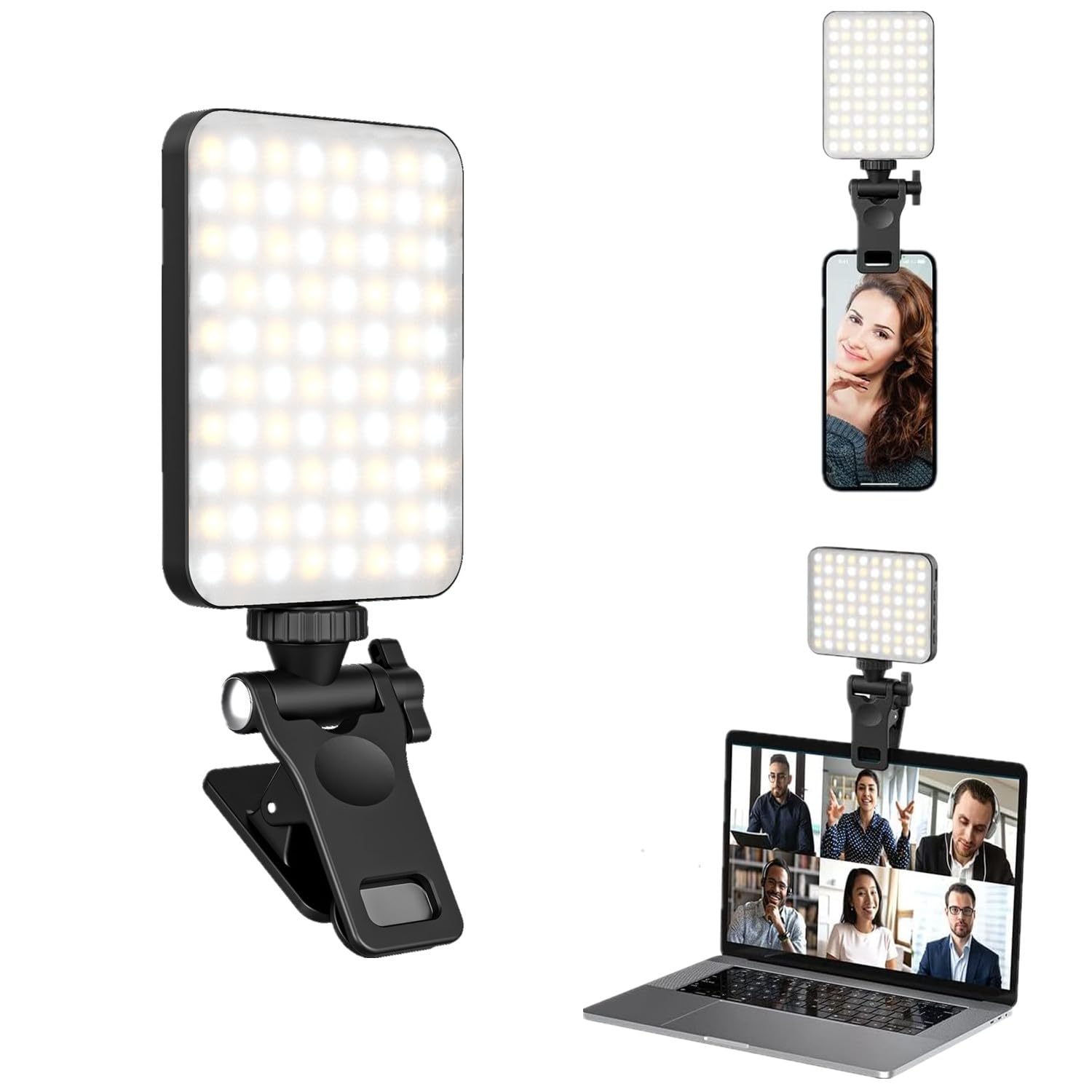 Alleisure Portable 80 LED Selfie Light, Adjustable 3000-6500K Brightness, Rechargeable 2000mAh Battery, 3 Lighting Modes, Compact Spotlight for Video Calls, Streaming, Photography(Black)