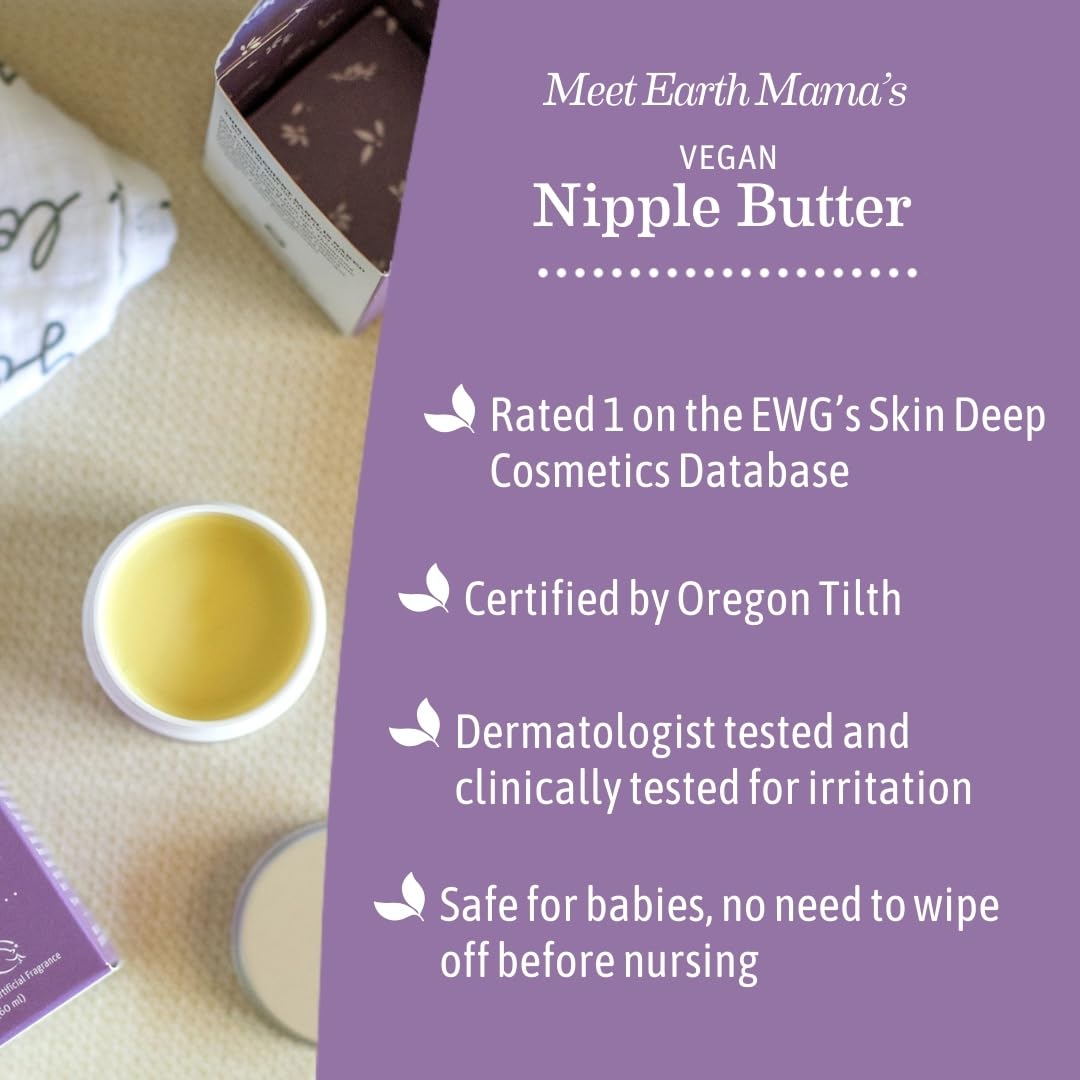 Earth Mama Organic Nipple Butter™ | Nipple Cream Safe for Breastfeeding | Postpartum Essentials for Nursing | Non Lanolin Nipple Cream, 2-Fluid Ounce