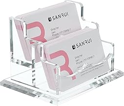 MeYuxg Visitenkartenhalter für den Schreibtisch, 2 Etagen 2 Fächer Visitenkartenständer, Fasst 100-120 Visitenkarten Transparentes Acryl Visitenkarten Aufsteller für Messestand Kaufhaus Theke Büro