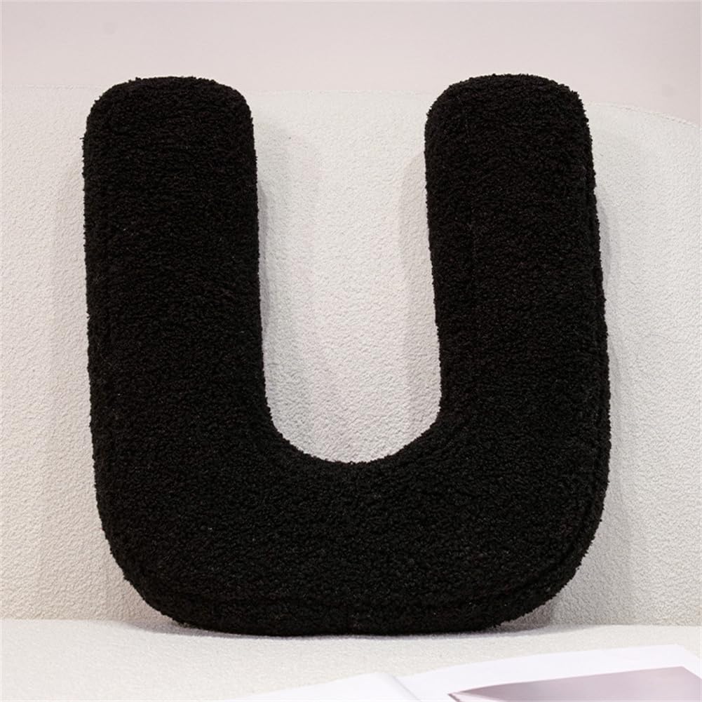 Fzkun U Black Letter Number Pillow – Soft Plush Alphabet & Numeric & Red Heart Cushion Decorative Initial Throw Pillow Diy Accent For Couch Sofa Bed Car Party Home Gift (U)