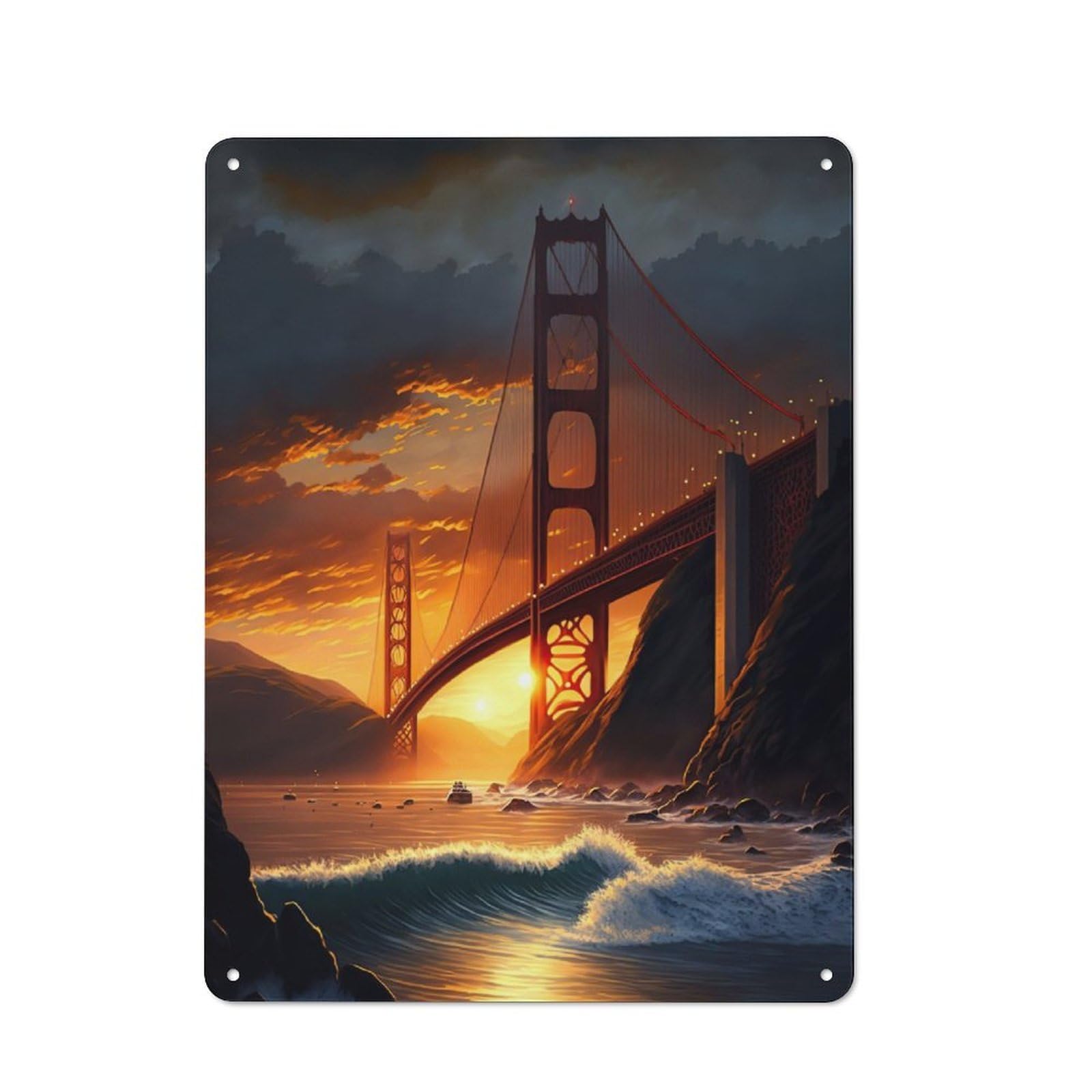 Junmoney Golden Gate Bridge Rustic Metal Sign 40X30cm Featuring For Living Room Wall, For Vintage Wall Decor Fans, For Metal Sign Collectors