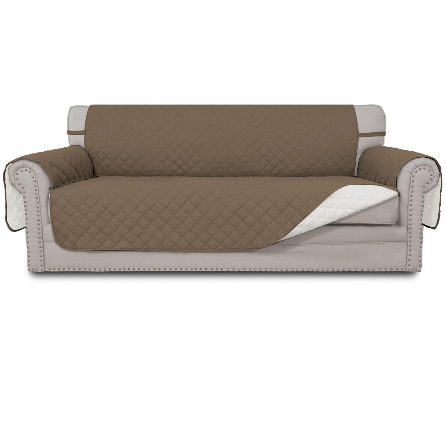 Easy-Going Sofa Slipcover Reversible Oversized Sofa Cover Water Resistant Couch Cover with Foam Sticks Elastic Straps Furniture Protector for Pets Dog (Oversized Sofa, Camel/Ivory) — image 1