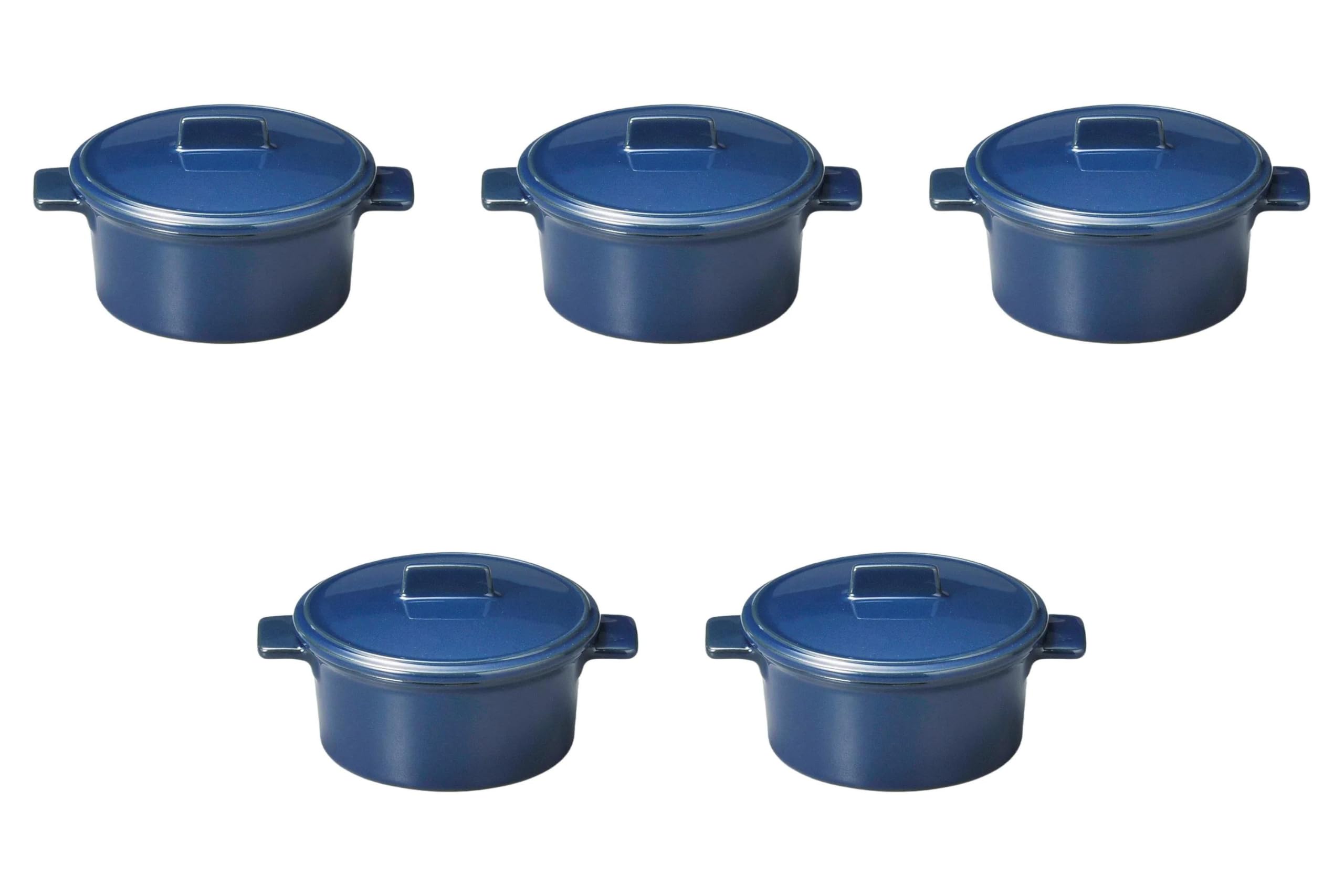 Set of 5 Navy Cocotte S [13 x 10 x 6.5 cm (150cc)] | Setomonohonpo Ceramic Au Gratin Dish