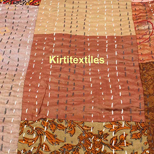 Image of Silk Hand Made Design Kantha Quilt Blanket, Bed Cover, Bedspread (Size 90 inch X 108 inch) - Multicolour