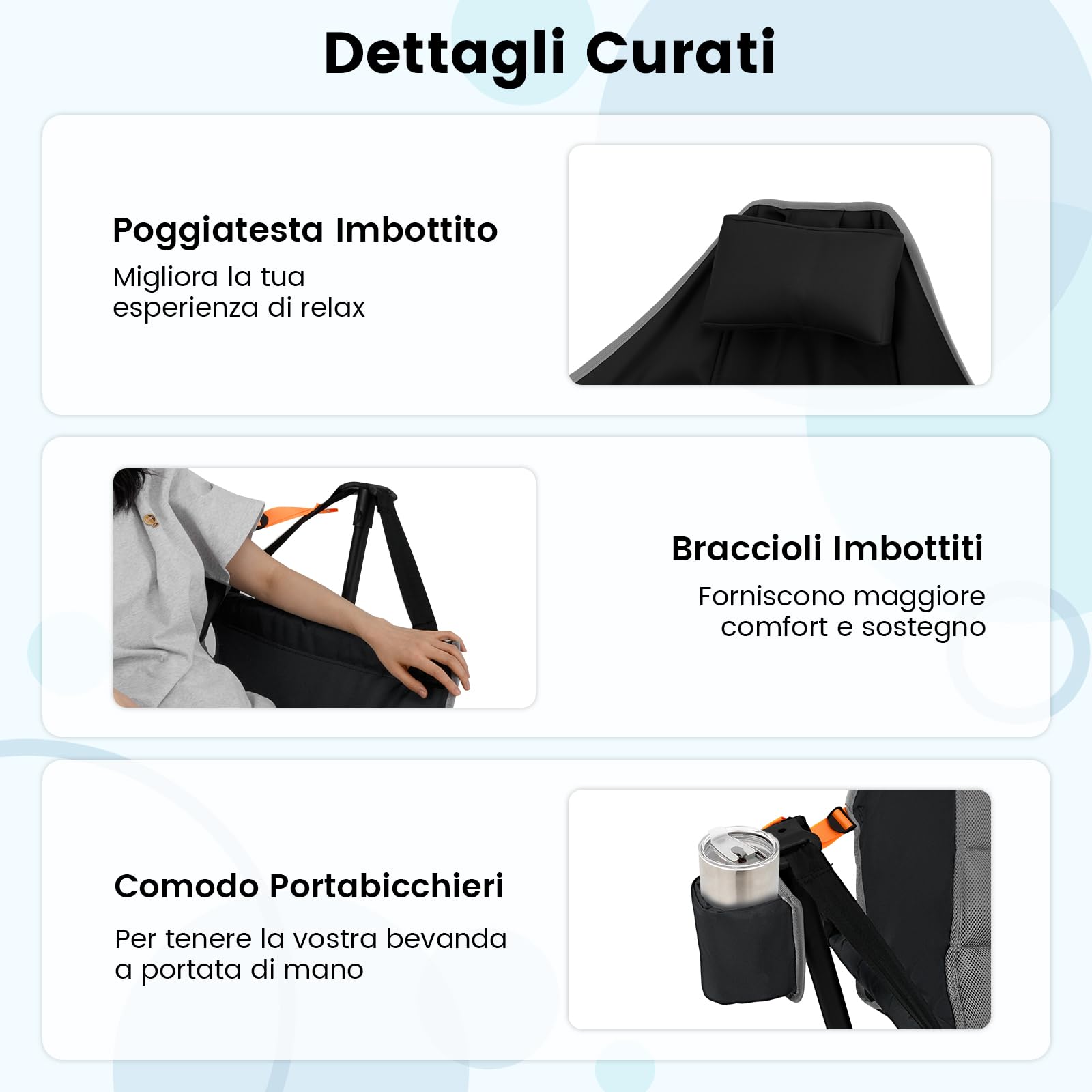 COSTWAY Sedia da Campeggio Amaca, Sedia a Dondolo Pieghevole con Portabicchieri, Schienale Regolabile, Poggiatesta, Sedile a Dondolo per Giardino, Patio, Prato, Portata 150 kg (Nero)