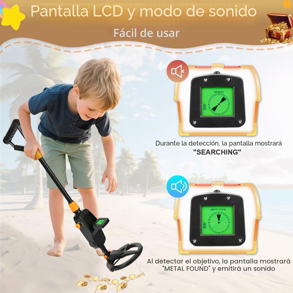 Flintronic Detector de Metales Niños, Detector de Metales con Pantalla LCD e Indicación de Sonido, Detect-or de Metal-es de Mano con Bobina de Búsqueda Impermeable, para Búsqueda de Metale, Negro