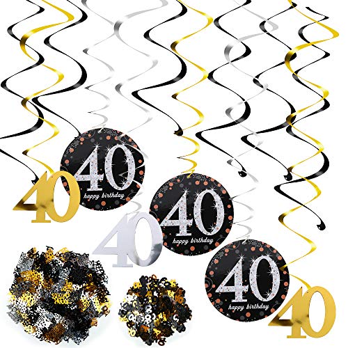 FLOFIA Kit Decoración 40 Años Cumpleaños 40 Decoración Colgante Remolinos de Techo...