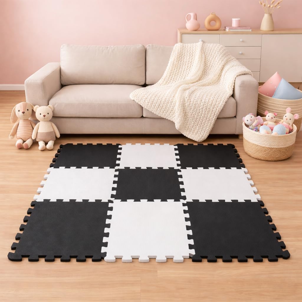 LittleTom 9-Pieces Baby Play Mat, 30x30 cm/ 11.8x11.8 in, Soft Foam Interlocking Tiles, EVA Sensory Mat for Crawling Toddlers