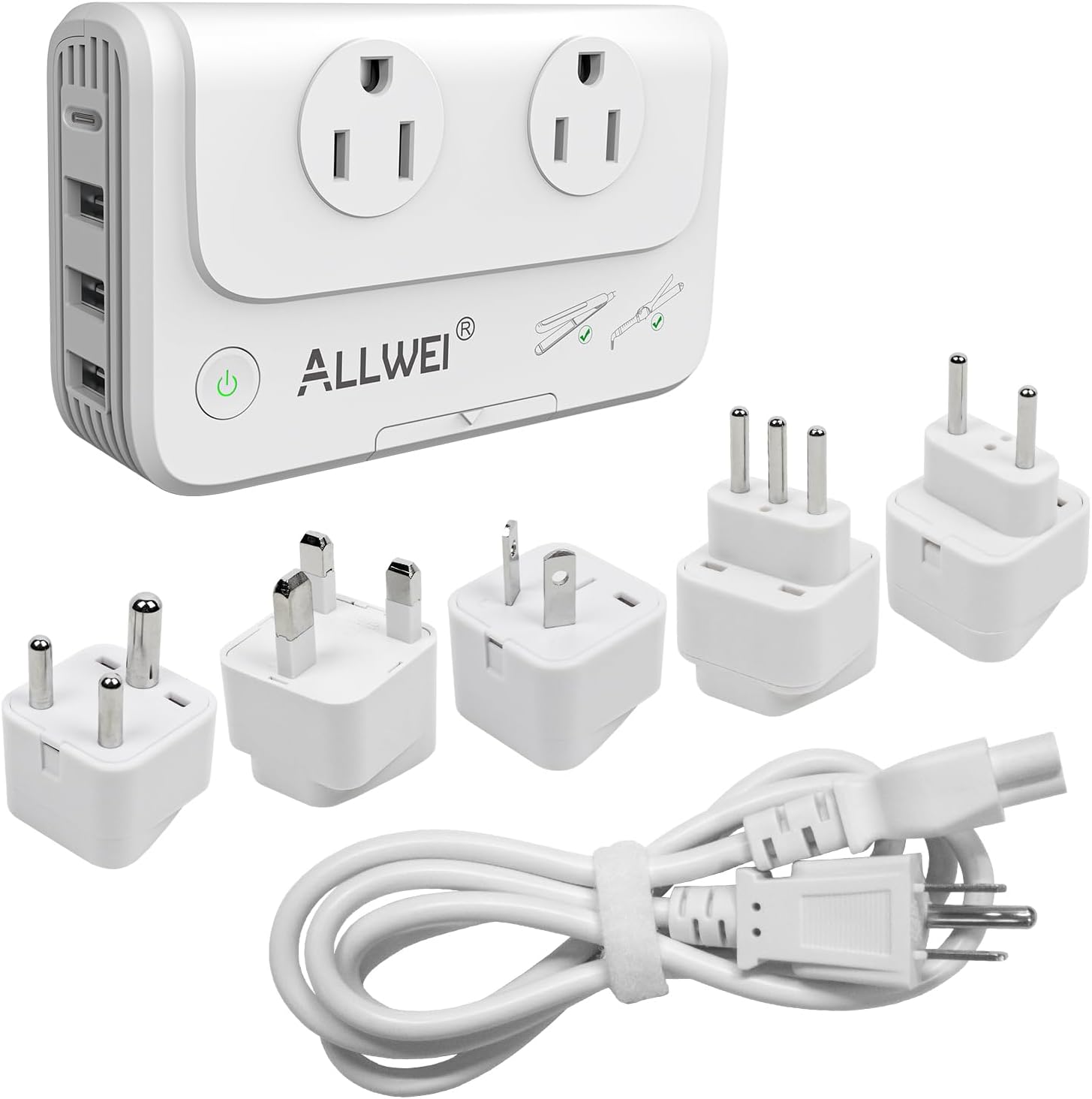 ALLWEI International Travel Adapter 220V to 110V Power Voltage Converter for Hair Straightener/Curling Iron, Universal Power Plug Adapter UK, US, AU, EU, IT, India (White) ALLWEI International Travel Adapter 220V to 110V Power Voltage Converter for Hair Straightener/Curling Iron, Universal Power Plug Adapter UK, US, AU, EU, IT, India (White)