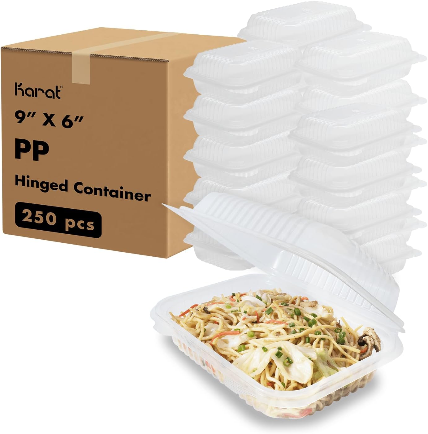 Karat Clamshell Take Out Food Containers [9"x6" - 250 ct] Durable, Microwavable, Stackable, Crack-Resistant To Go Boxes | Translucent