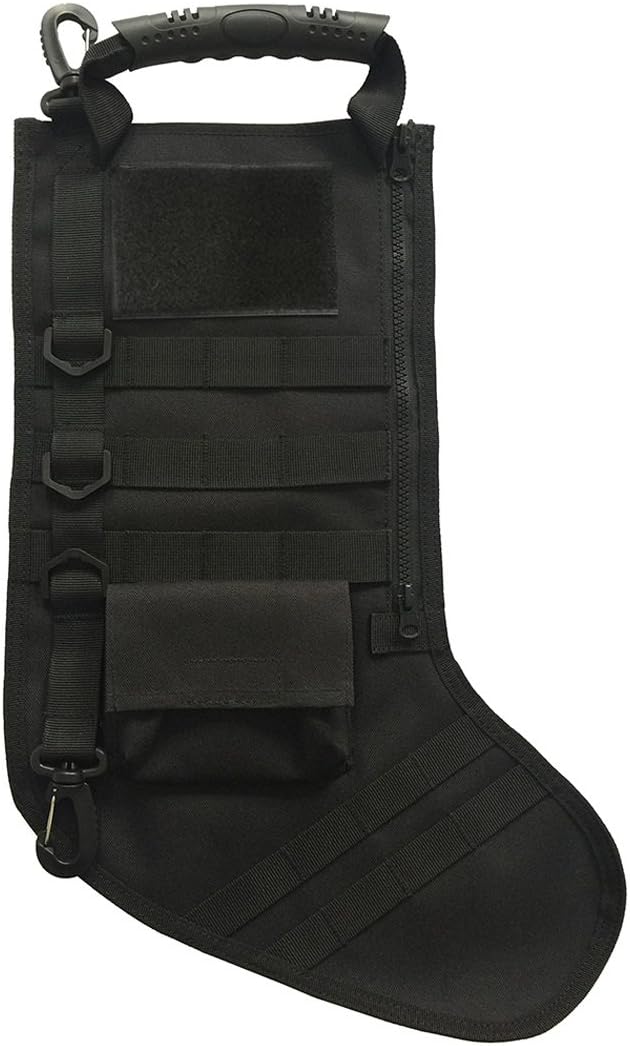 SPEED TRACK Tactical Christmas Xmas Stocking with Handle, Perfect Mantel Decoration, Gift for Veterans and Outdoorsy People (Black)