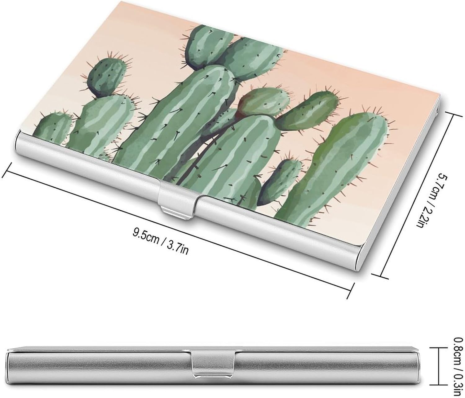 Watercolor Green Cactus Business Card Case for Women Or Men Snaps Closed Portable Name Holder Credit Card Holder for Business Meeting Use