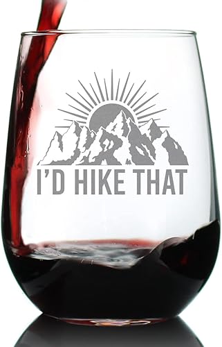 Bevvee I'd Hike That - Copa de vino sin tallo, decoración temática de senderismo y regalos para los amantes de la montaña, vasos grandes de 17 onzas