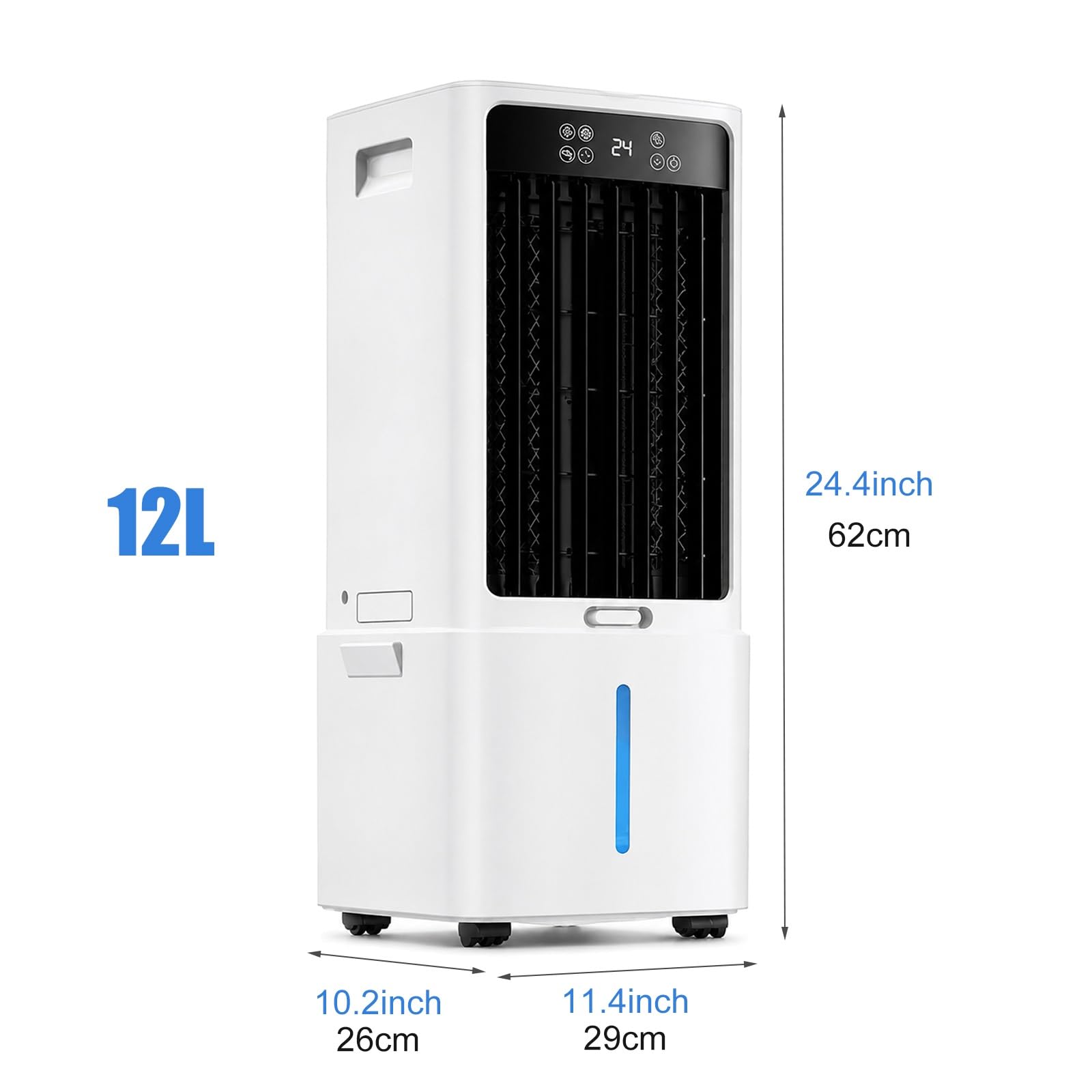 Climatizador Evaporativo Portátil para Hogar, Enfriador de Aire con Ventilador, Depósito de Agua Extraíble, 6 Acumuladores de Frío, Temporizador 12H