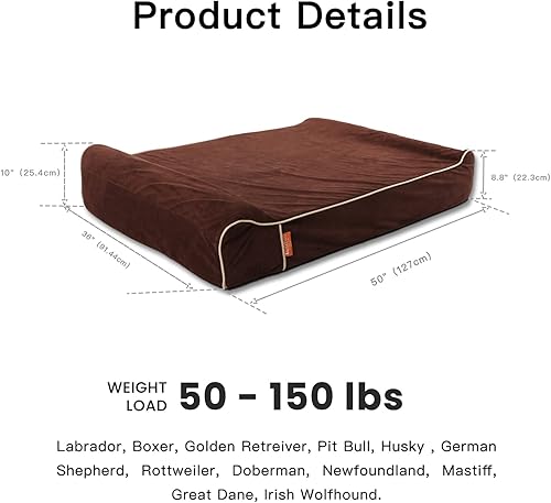 Miniatura 2 de Laifug Almohada ortopédica de espuma viscoelástica extragrande para cama de perro (50 x 36 x 10 pulgadas, chocolate) forro duradero a prueba de