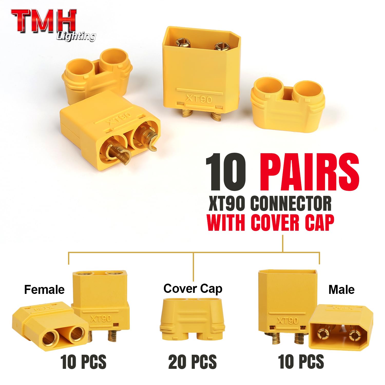 TMH 10 Pairs XT90 Connector with Heat Sheath XT-90 Male Female Bullet Connectors Power Plugs for RC Lipo Battery Motor (Pack of 20)