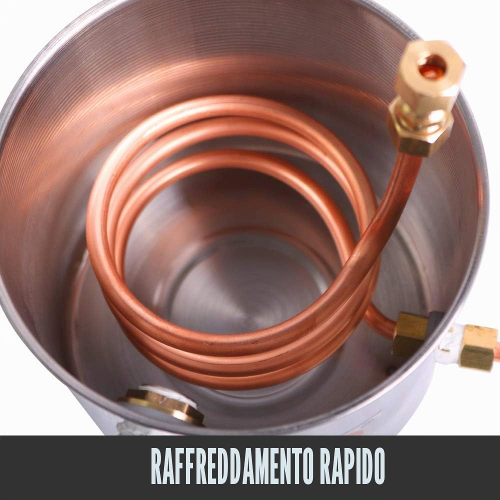 YUEWO Distillatore alcolico Alambicco Alcolici Caldaia per vinificazione con Pompa Termometro Incorporato per Whisky Brandy Vodka in Acciaio Inossidabile (33L)