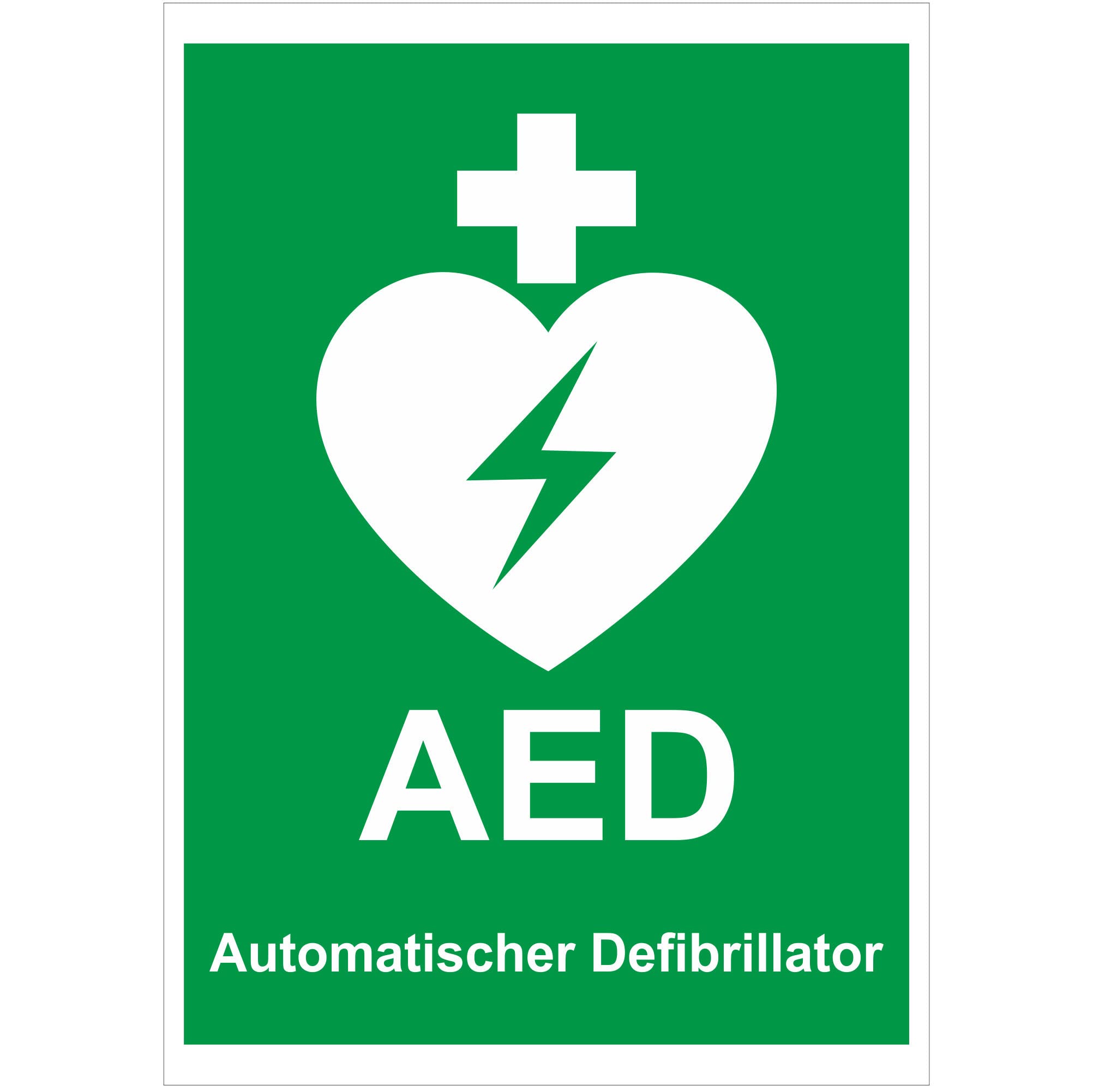 INDIGOS UG - PVC-Schild 5mm - Sicherheit - Warnung - AED Defibrillator - 600x400 mm - Hotel, Firma, Schutz, Kita, Arzt, Praxis, Wohnung