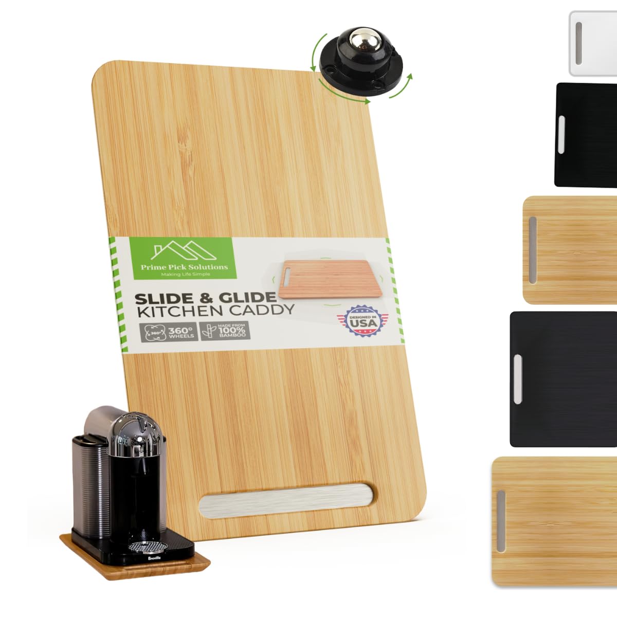 Rustic Modern 360 Degree Glide Kitchen Appliance Caddy, Bamboo, Natural Bamboo