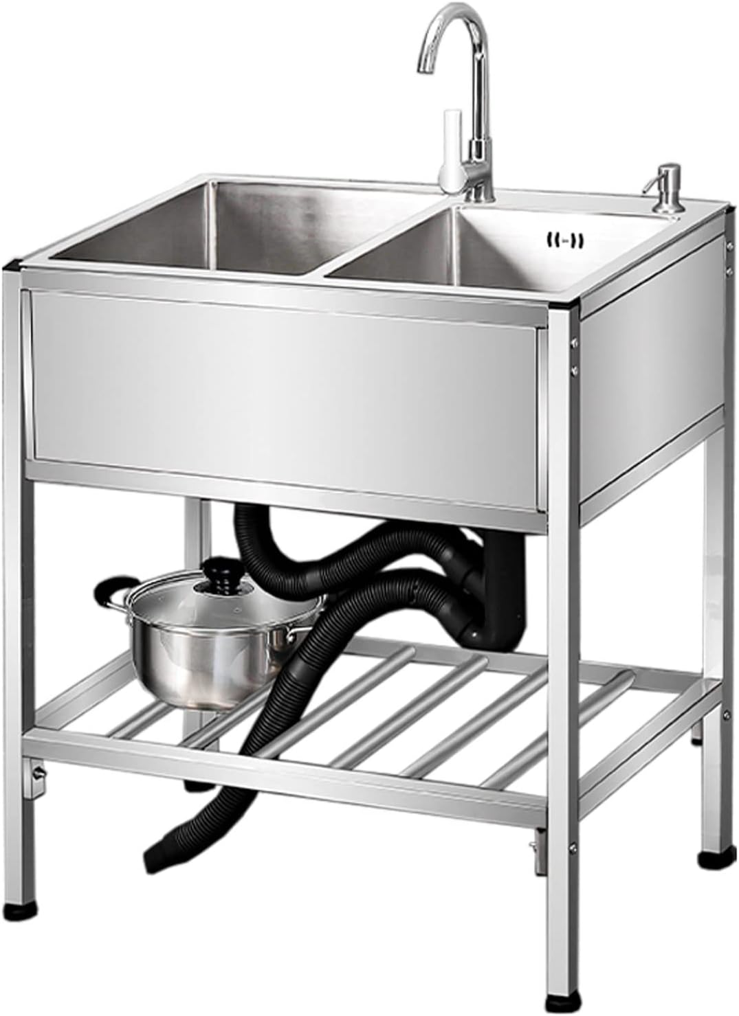 プレップ＆ユーティリティシンク2コンパートメントステンレス鋼-業務用