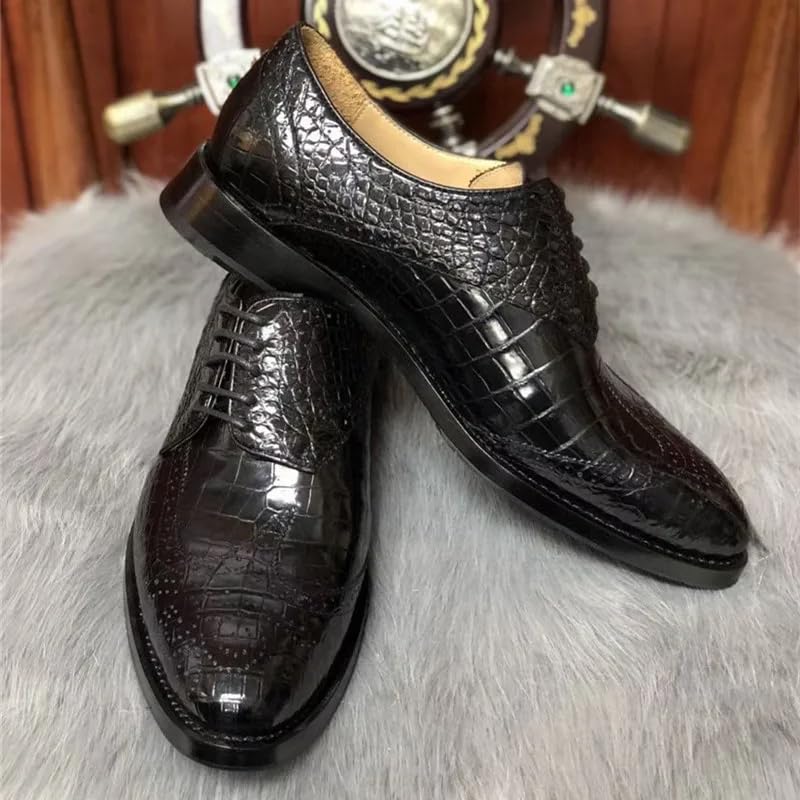 Authentic Real True Crocodile Skin Businessmen Brogue Dress Shoes Genuine Alligator Leather Handmade Male Lace-up Black Oxfords4