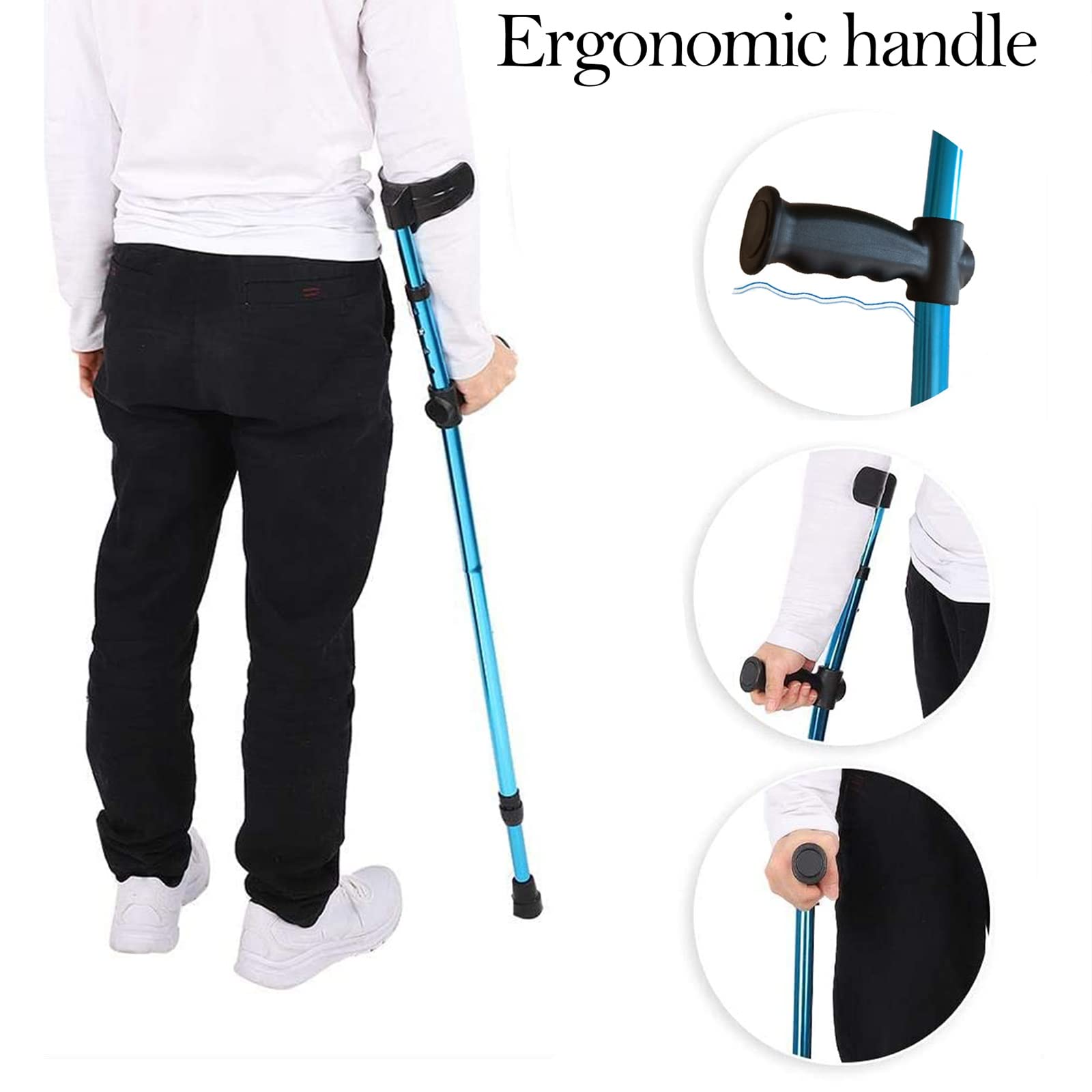 Stampelle pieghevoli per avambraccio, supporto leggero e regolabile con impugnatura ergonomica in gomma per adulti, capacità di carico 100 kg