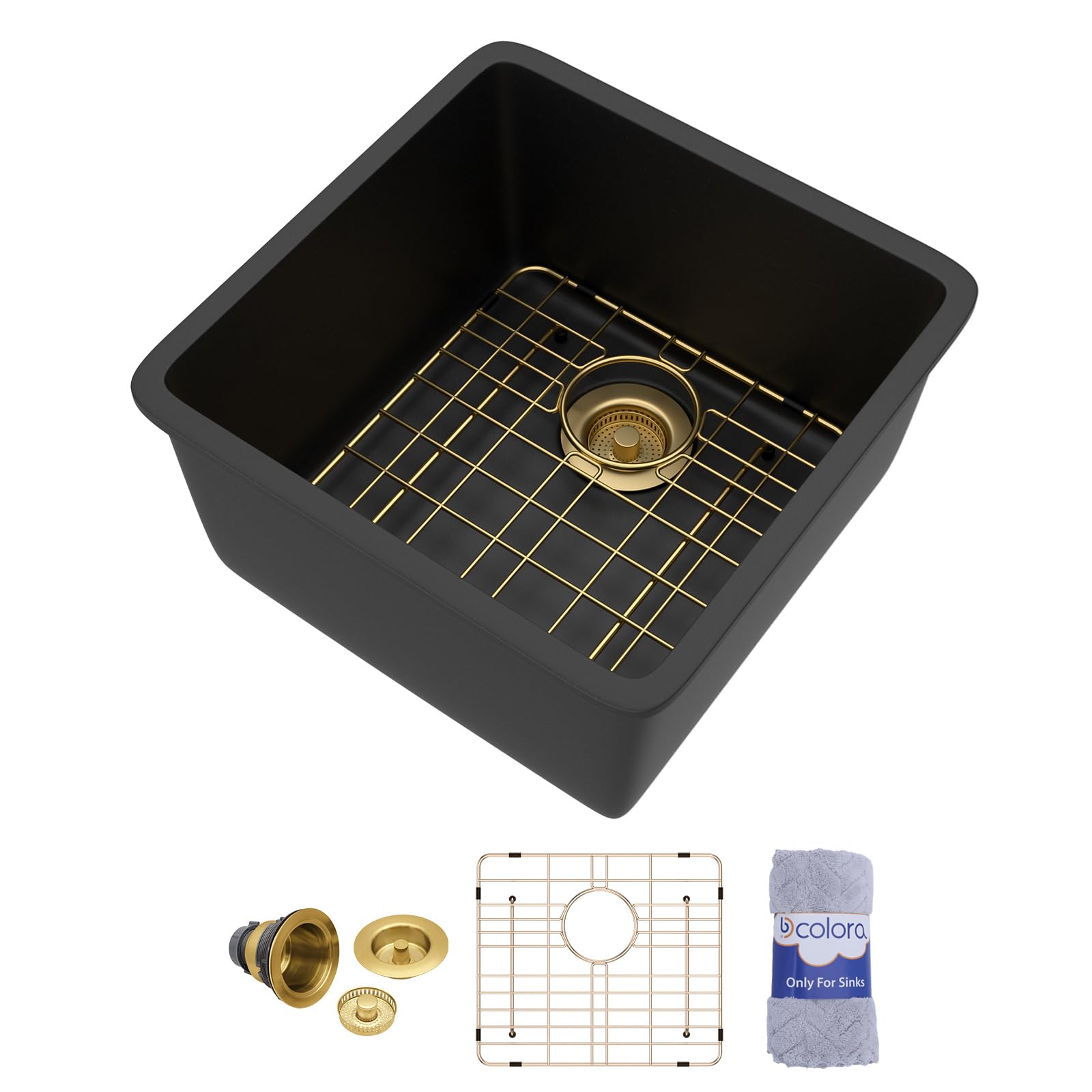 Évier à cuve simple en granit composite quartz noir Dcolora 43,2 cm