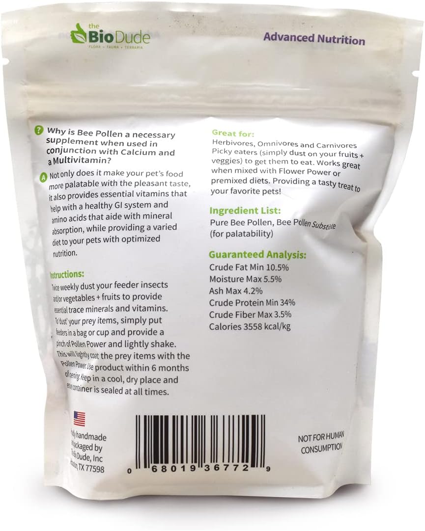 The Bio Dude Pollen Power 16 oz - Bee Pollen Supplement - High in Vitamins and Minerals for Bearded Dragons, Tortoises and Lizards