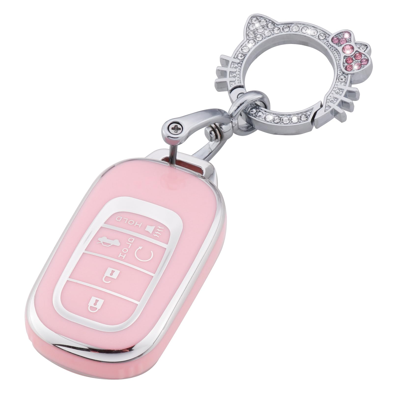 Pangpai Pink Key Fob Cover for Honda, Soft TPU Key Case Protection with Bling Keychain Fit for 2022 Honda Accord Civic CRV Pilot Odyssey 11th Gen Smart Key Holder
