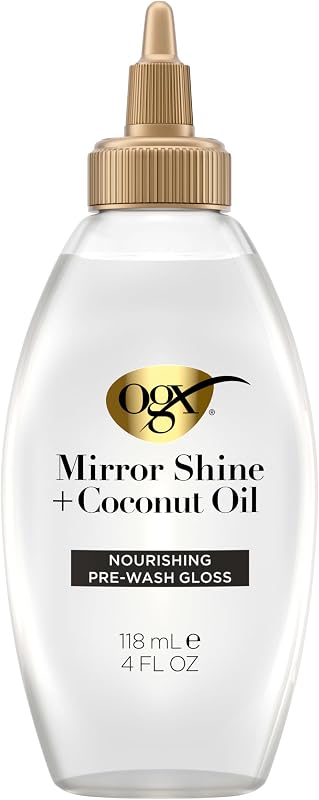 Mirror Shine + Coconut Oil Pre-Wash Hair Gloss, Nourishing Rinse Out Hair Treatment for 48 Hours of Glossy Shine & Damage Repair, Lightweight Oil Mends Split Ends, 4 fl. oz
