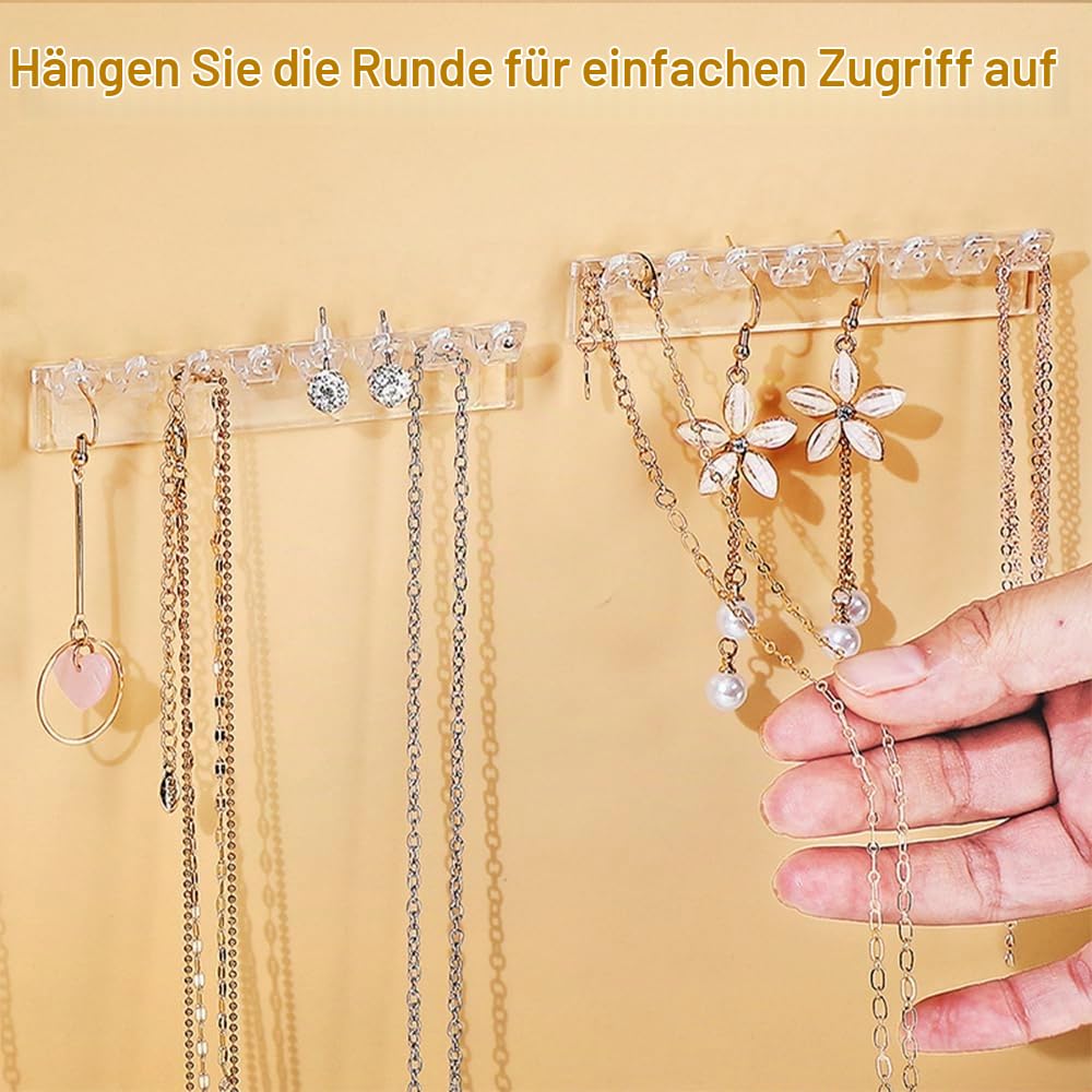 Jadin Ketten aufbewahrung, 6 Stück Schmuckaufbewahrung wand, Selbstklebende kettenständer, Langlebig und platzsparend, Zur lagerung von Halsketten, Ohrringen und anderem Schmuck (Transparent) Fashion
