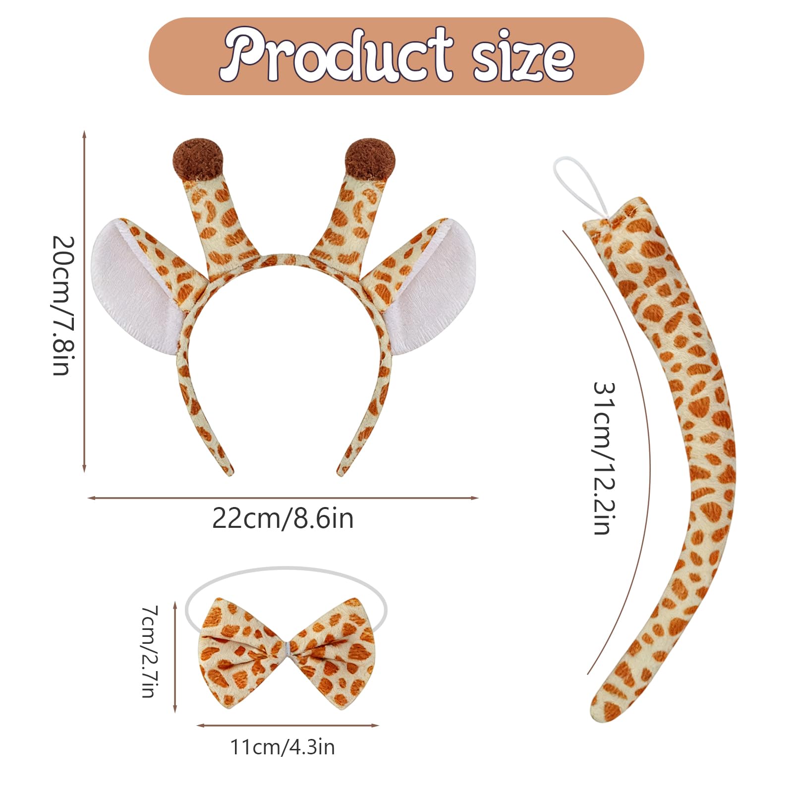 MUNSKT Giraffe Costume, Giraffe Headband, Bow Tie, Tail Set, Safari Party Costume Accessories - Image 2