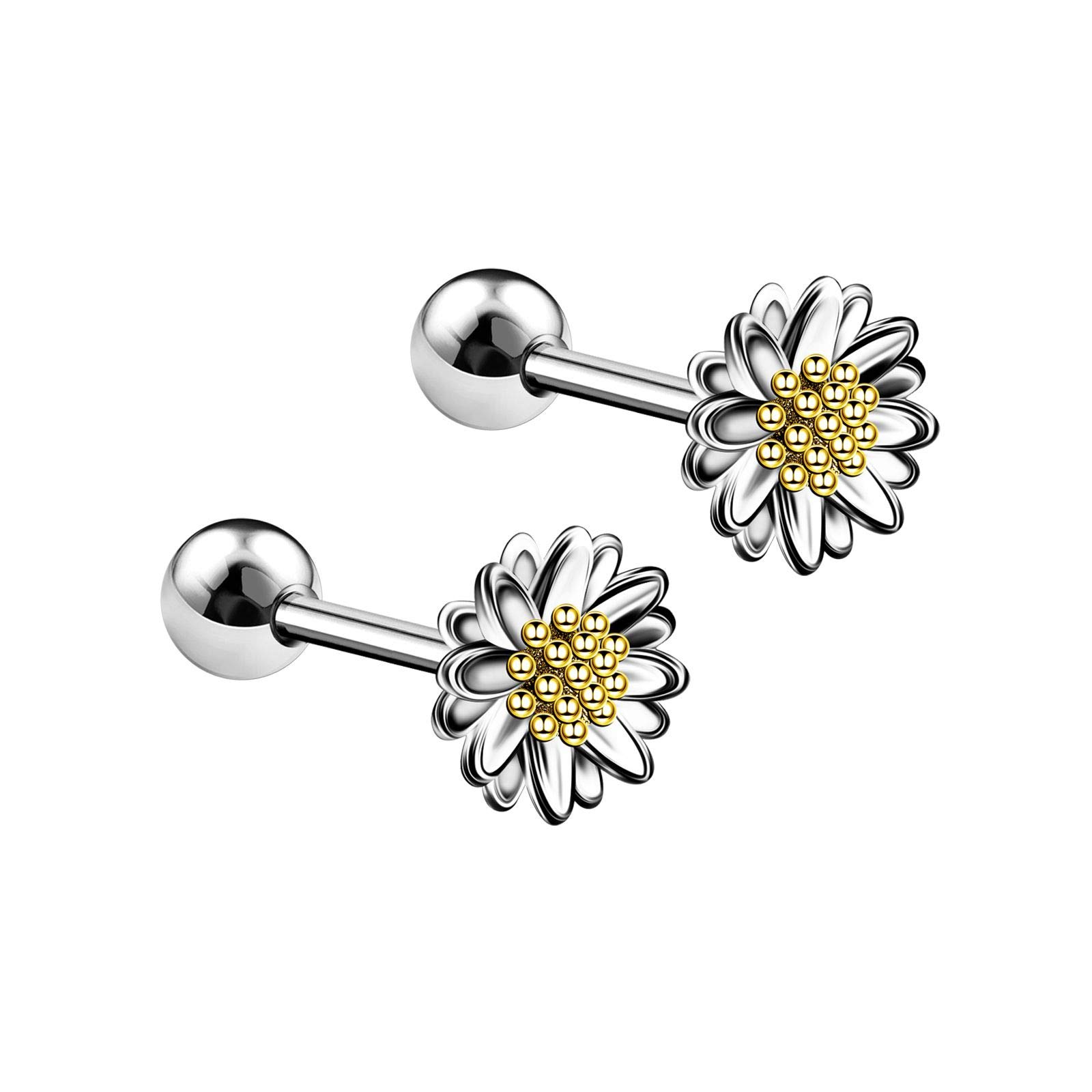 KJM FASHION2PCS Daisy Flower Ear Stud 16g 1/4 6mm Barbell Tragus Cartilage Helix Earrings Piercing Jewelry Choose Colors