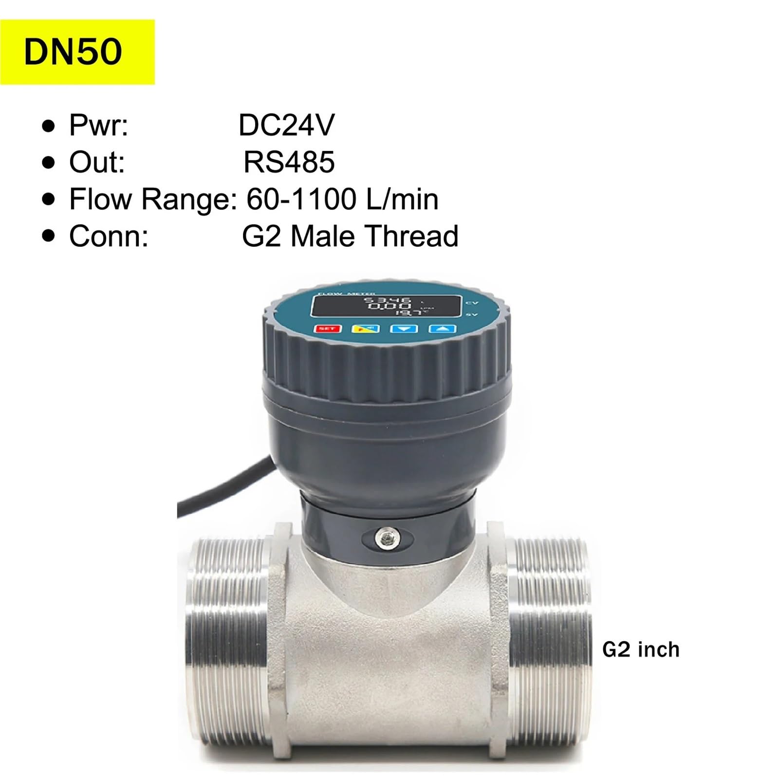 Medidor de Flujo con Pantalla Digital de Acero Inoxidable RS485, medidor de Flujo de Agua líquida de Alta precisión, Sensor de Flujo electrónico.(DN50)
