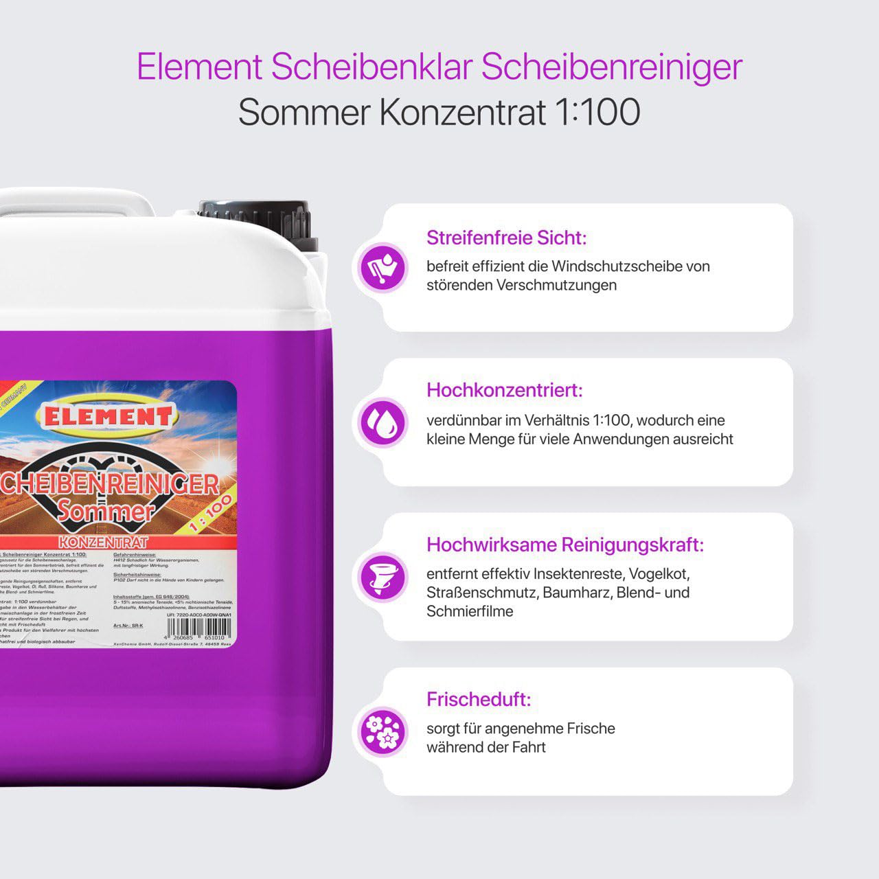Scheibenklar SCHEIBENREINIGER 10L sommer konzentrat 1:100 insektenlöser Klarsicht Scheiben Klar