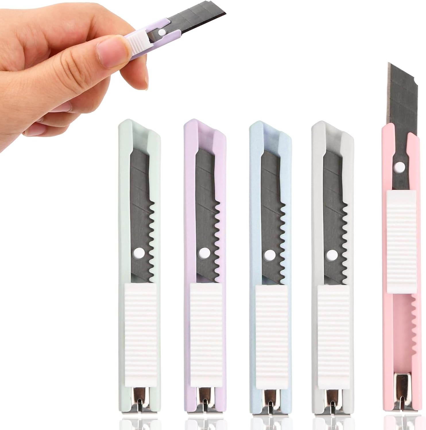 Small Utility Knife, Pack of 5 Mini Cutter Knives, Cutter Knife Set, Retractable Letter Opener, Compact, Exquisite Box Cutter for Unpacking and Opening Letters, Box or Packaging