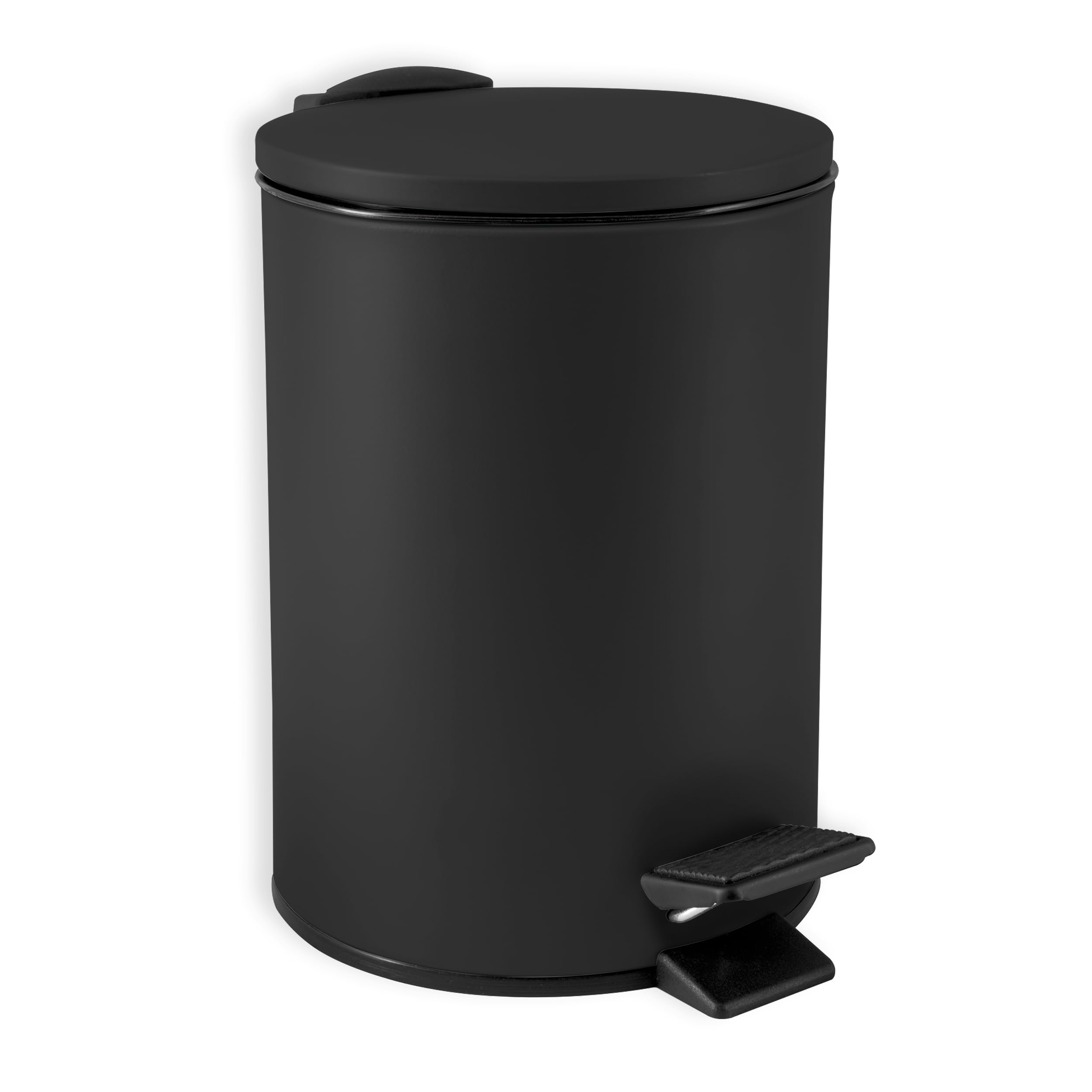Spirella Kosmetikeimer 3L Schwarz Edelstahl mit Absenkautomatik, Anti-Fingerabdruck, Softclose, großem Fußpedal, leicht zu reinigen – Elegantes Design für Bad oder Küche, Maße 25x16,8x16,8 cm, Swartz