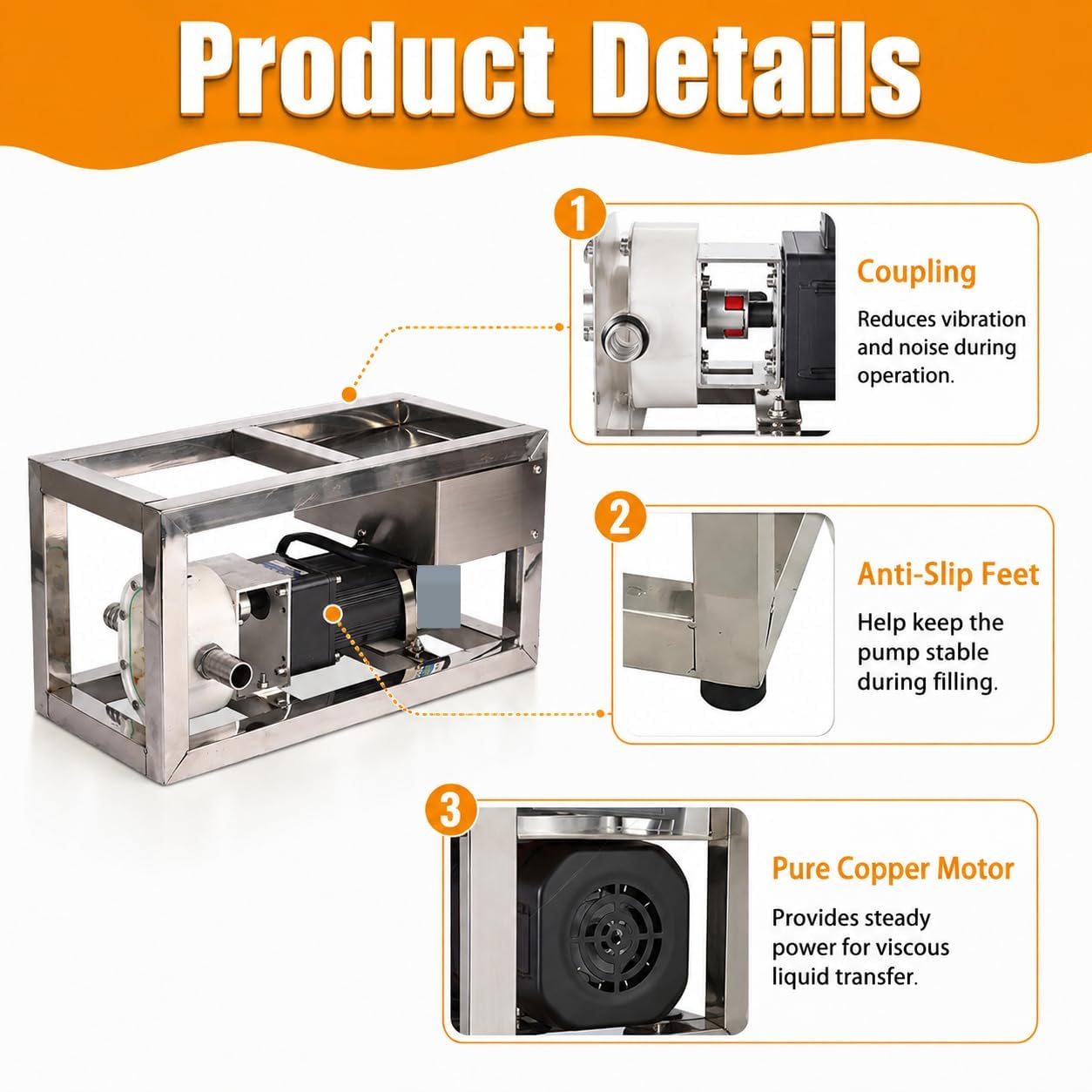 Heavy Duty Honey Transfer Pump, 90W Stainless Steel Viscous Liquid Pump z regulacją prędkości i podwójnym obrotem do przetwarzania żywności w melasie syropowej, łatwa do czyszczenia konstrukcja antywi