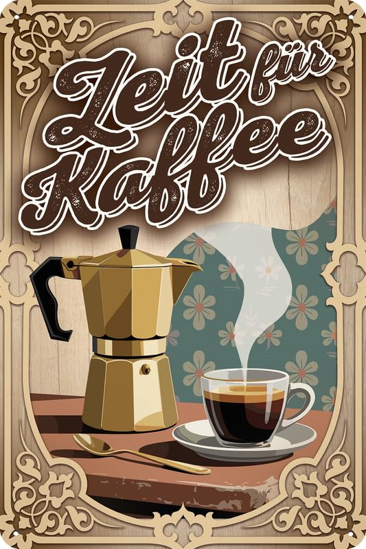 Retro Deko Blechschild für Kaffee, Espresso, Cappuchino Fans, Liebhaber und Genißer – Küchenschild, Wand Deko für das Café (20 x 30 cm)