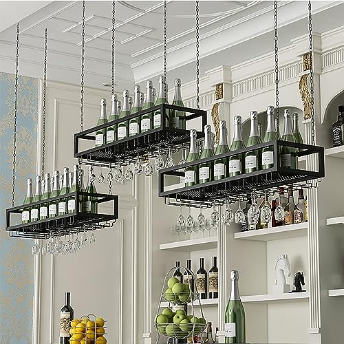 Casier à vin suspendu en métal réglable avec porte-verre pour un gain de place optimal