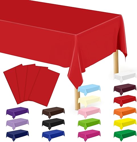 Miniatura 39 de Paquete de 4 manteles desechables de plástico para fiestas, 54" x 108" manteles rectangulares blancos y dorados, mantel impermeable para mesas Punto