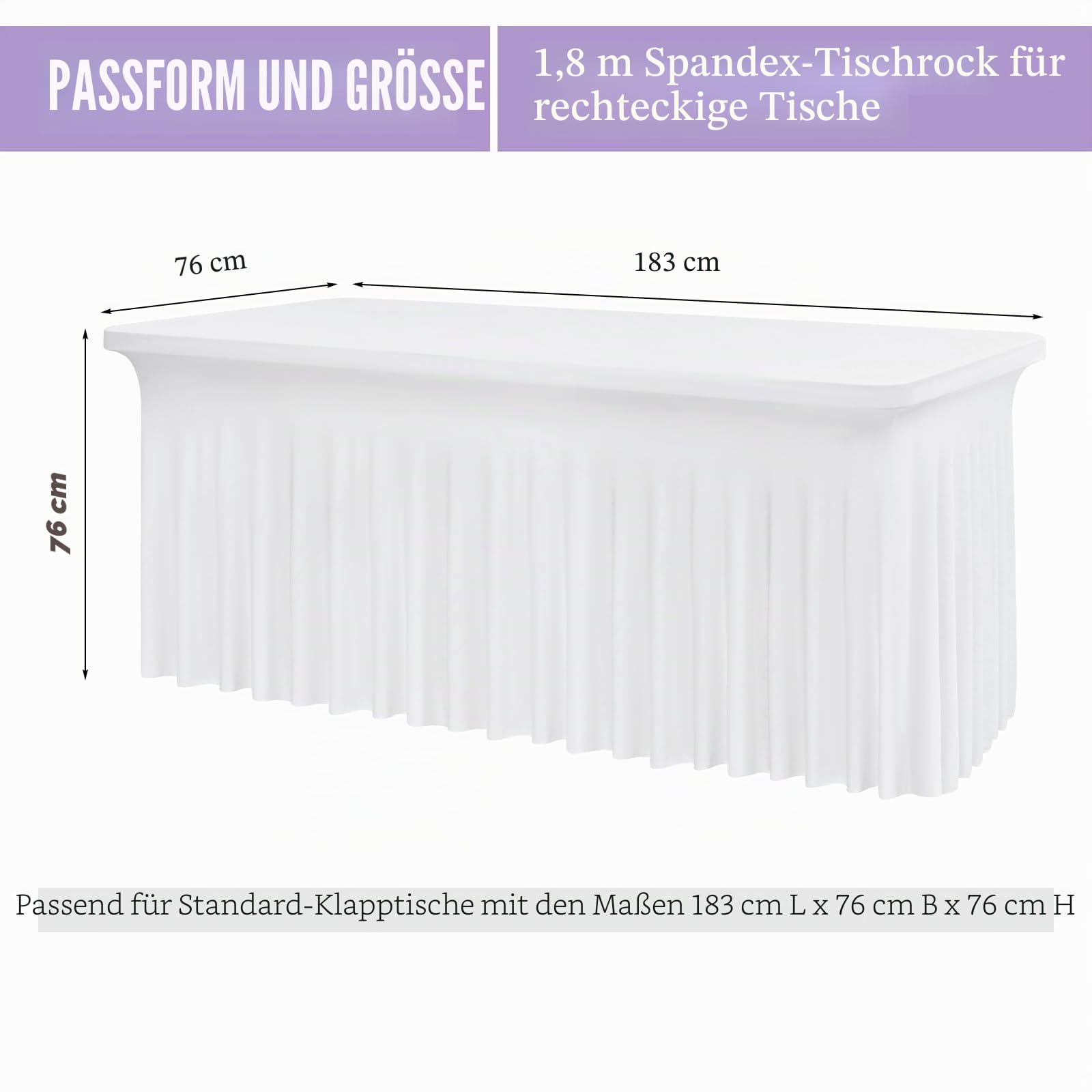 2 Packungen weißer Spandex-Tischrock für 1,8 m große rechteckige Tische knitterfreie passgenaue Spandex-Tischdecke Stretch-Tischdecke mit Rock für Hochzeiten Bankette Messen Partys und Veranstaltungen