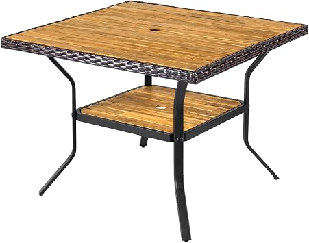 Tangkula 37" Square Patio Dining Table for 4, Acacia Wood Outdoor Table