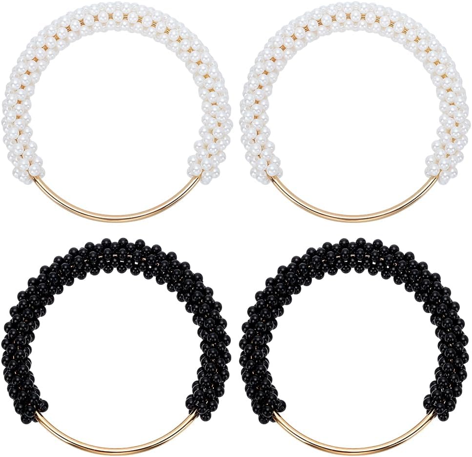 FREEBLOSS 4pcs Pearl Decor Purse Handles Imitation Pearl Beaded Handbag Handle 2 Colors Round Shape Metal Bag Handles Replacement for Crochet Bags Purses Supplies